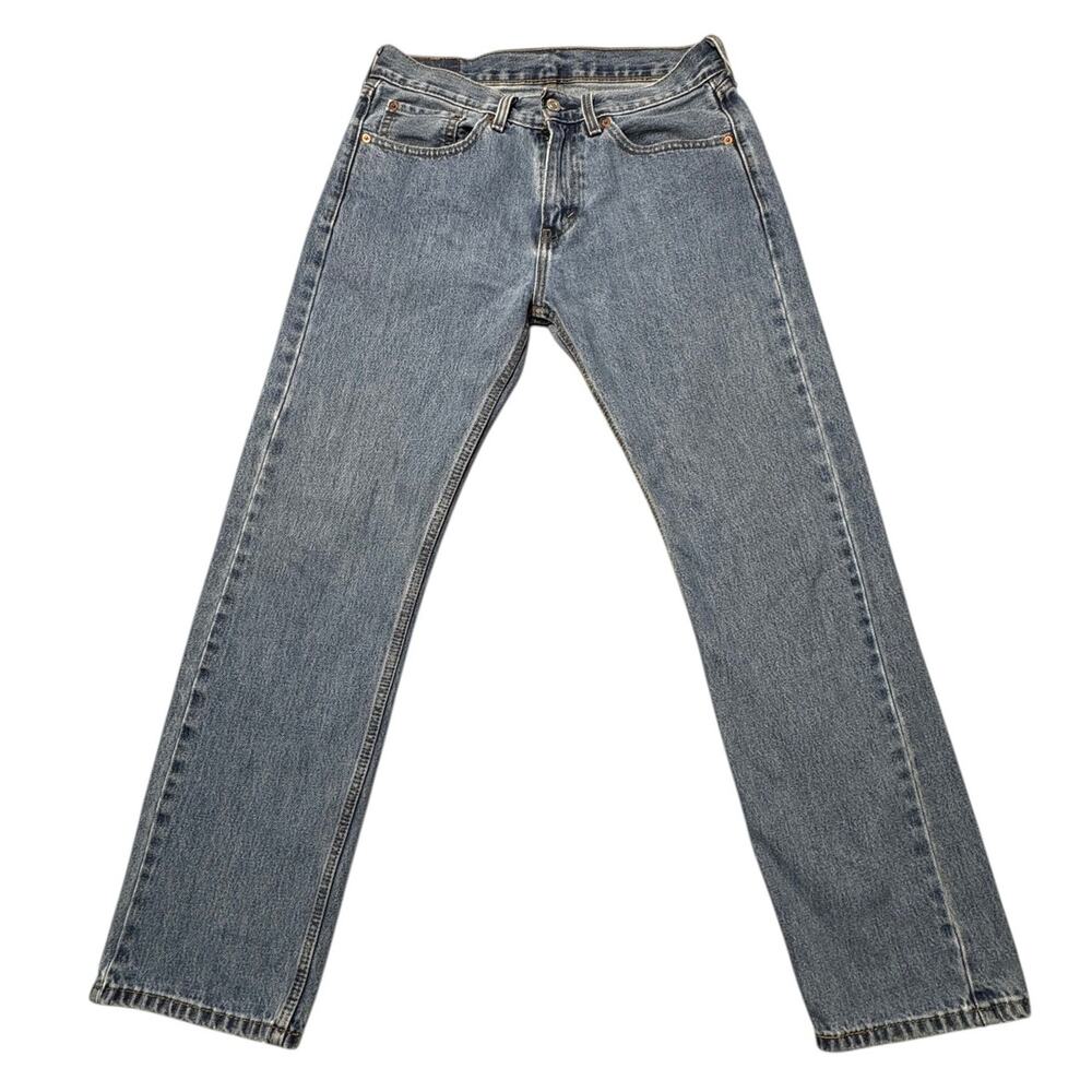 Levi's 505 Straight Jeans Men's 31x32 Blue 5 Pocket Denim Medium Wash Button - Picture 2 of 13